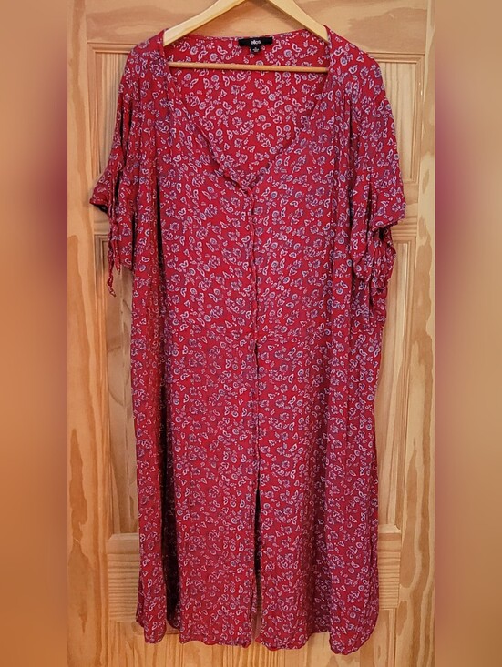 ellos Dresses & Skirts - ellos Red Floral Button-Front Midi Dress- Size 32